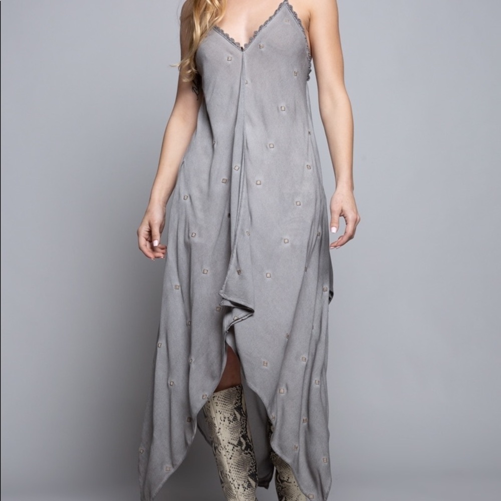 Gray embroidered unbalanced hem Dress